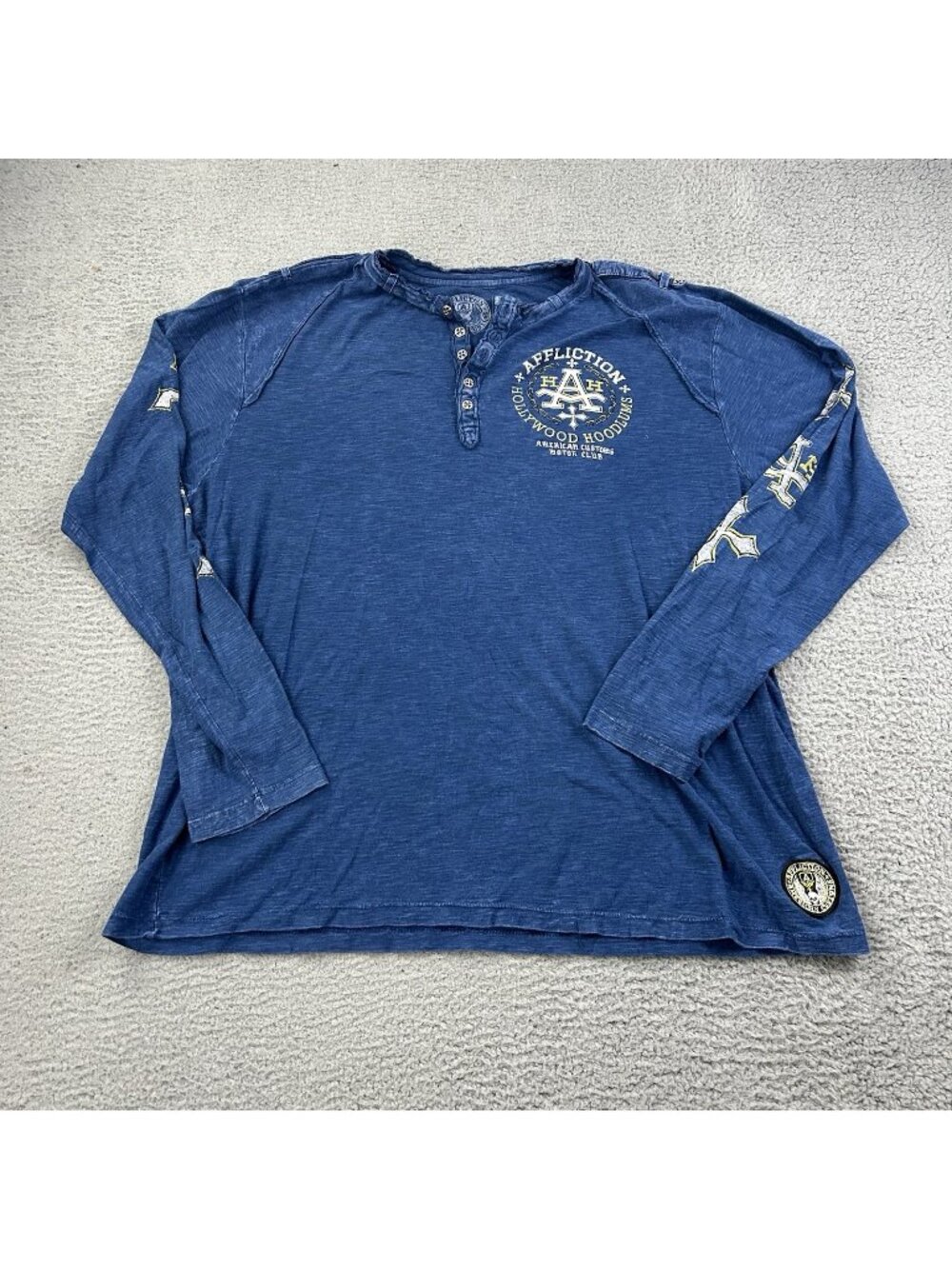 Affliction Hollywood Hoodlums Long Sleeve Mens Shirt Y2K Blue Size 2XL￼